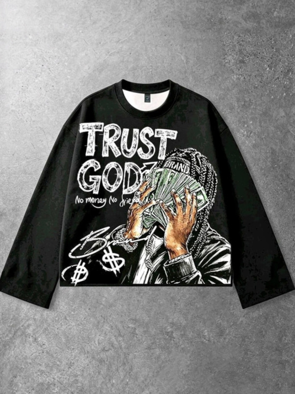 Trust God Graphic Long Sleeve Top in Black